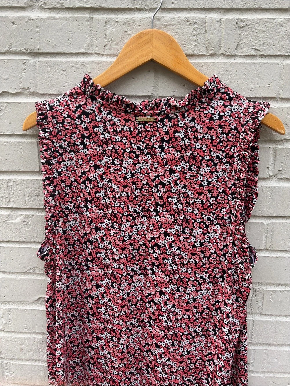 Michael Kors Sleeveless V-Neck Floral Shift Dress - Pink/Black/White